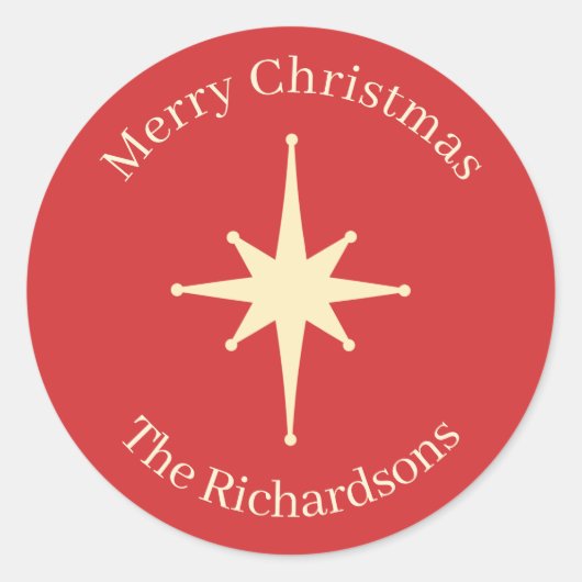 Mid Century Retro Christmas Star Personalisiert Runder Aufkleber (Vorderseite)
