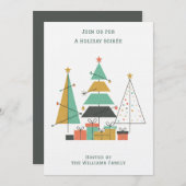 Mid-Century Retro Christmas Trees Einladung (Vorne/Hinten)