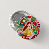 Mid Century Retro Frau Weihnachtsfeiertag Button (Vorne & Hinten)