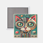 Mid Century Retro Futuristische Schaltkatze Magnet (Vorderseite/Rückseite)