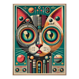 Mid Century Retro Futuristische Schaltkatze Poster