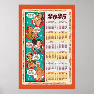 Mid-Century Retro-Hausfrau-Kalender 2025 Poster