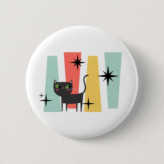 Mid Century Retro Katze Button (Vorderseite)