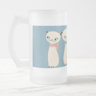 Mid Century Retro Katzen Paar Mattglas Bierglas