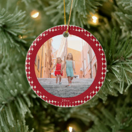 Mid Century Retro Red Baubles 2023 Photo Christmas Keramik Ornament