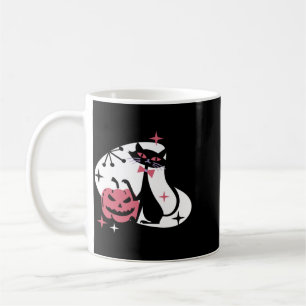 Mid Century Retro Schwarze Katze Kürbis Halloween Kaffeetasse