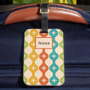 Mid Century Retro Starbursts auf ogee Monogramm  Gepäckanhänger