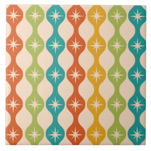 Mid Century Retro Starbursts im Ogee-Muster Fliese