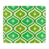 Mid Century Retro Starbursts On Green Ogee Pattern Schneidebrett (Vorderseite)