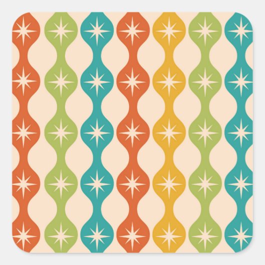 Mid Century Retro Starbursts on ogee pattern     Quadratischer Aufkleber (Vorderseite)