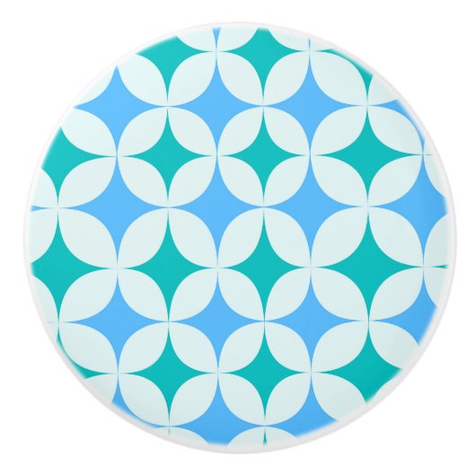 Mid Century Retro Starbursts Pattern Teal Blue Keramikknauf (Vorderseite)