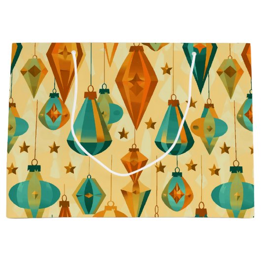 Mid Century Retro Weihnachten Atome Star Ornament Große Geschenktüte (Vorderseite)