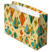 Mid Century Retro Weihnachten Atome Star Ornament Große Geschenktüte (Rückseite Schrägansicht)