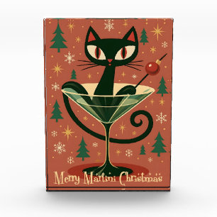 Mid Century Schwarze Katze Merry Martini Weihnacht Fotoblock