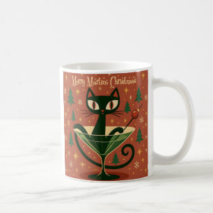 Mid Century Schwarze Katze Merry Martini Weihnacht Kaffeetasse