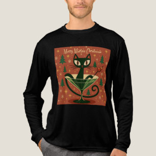 Mid Century Schwarze Katze Merry Martini Weihnacht Tri-Blend Shirt