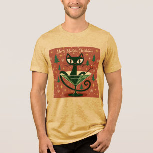 Mid Century Schwarze Katze Merry Martini Weihnacht Tri-Blend Shirt