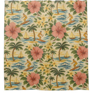 Mid-Century-Shirt mit verblasstem hawaiianischem D Duschvorhang