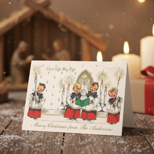 Mid-Century Silent Night Knabenchor individuell an Feiertagskarte