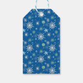 Mid-Century Snowflakes Galore On Blue Geschenkanhänger (Rückseite)