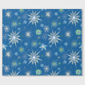 Mid-Century Snowflakes Galore On Blue Geschenkpapier (Flach)