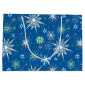 Mid-Century Snowflakes Galore On Blue Große Geschenktüte (Rückseite)