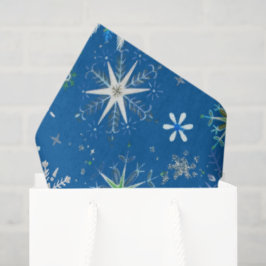 Mid-Century Snowflakes Galore On Blue Seidenpapier