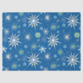Mid-Century Snowflakes Galore On Blue Seidenpapier (Vorderseite)