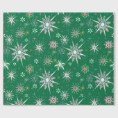 Mid-Century Snowflakes Galore On Green Geschenkpapier (Flach)