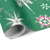 Mid-Century Snowflakes Galore On Green Geschenkpapier (Rolleneckpunkt)