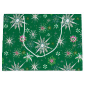 Mid-Century Snowflakes Galore On Green Große Geschenktüte (Vorderseite)