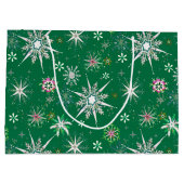 Mid-Century Snowflakes Galore On Green Große Geschenktüte (Rückseite)