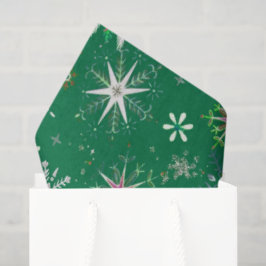 Mid-Century Snowflakes Galore On Green Seidenpapier