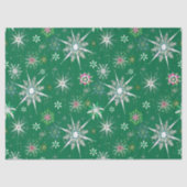 Mid-Century Snowflakes Galore On Green Seidenpapier (Vorderseite)
