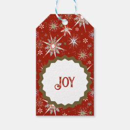 Mid-Century Snowflakes Galore On Red Geschenkanhänger