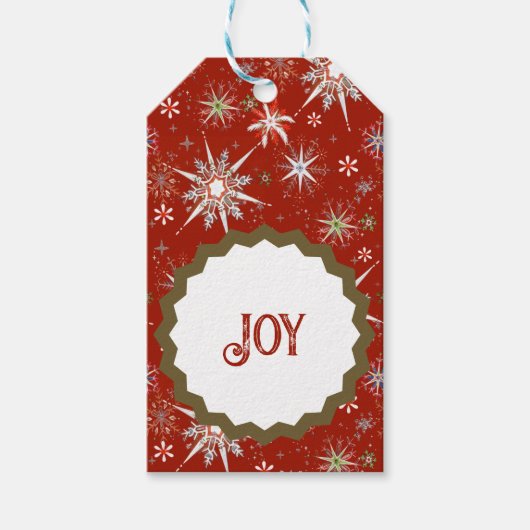 Mid-Century Snowflakes Galore On Red Geschenkanhänger (Vorderseite)