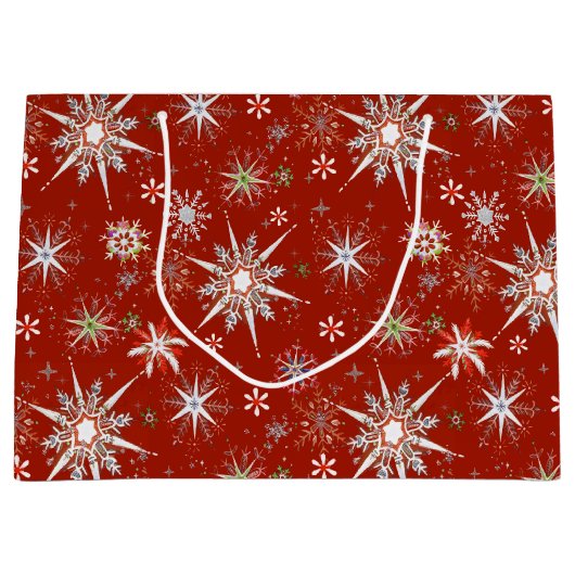 Mid-Century Snowflakes Galore On Red Große Geschenktüte (Vorderseite)
