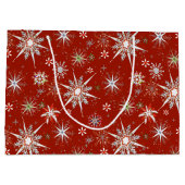 Mid-Century Snowflakes Galore On Red Große Geschenktüte (Rückseite)