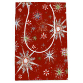 Mid-Century Snowflakes Galore On Red Mittlere Geschenktüte (Vorderseite)