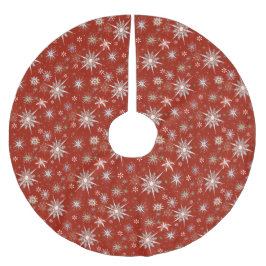 Mid-Century Snowflakes Galore On Red Polyester Weihnachtsbaumdecke