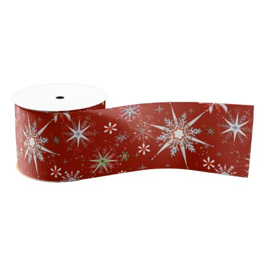 Mid-Century Snowflakes Galore On Red Ripsband (Spule)