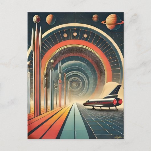Mid Century Space Age Art Wormhole Port Postkarte (Vorderseite)