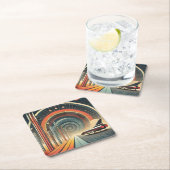 Mid Century Space Age Art Wormhole Port Rechteckiger Pappuntersetzer (Vor Ort)