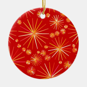 Mid Century Sputnik pattern, Deep Red Keramik Ornament