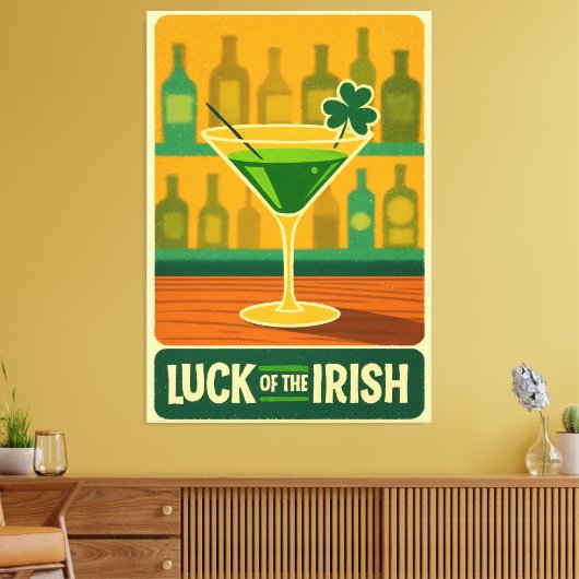 Mid Century St. Patrick's Shamrock Martini Art Leinwanddruck (Insitu (Wohnzimmer))
