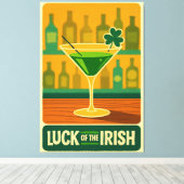 Mid Century St. Patrick's Shamrock Martini Art Leinwanddruck (Insitu (Holzboden))