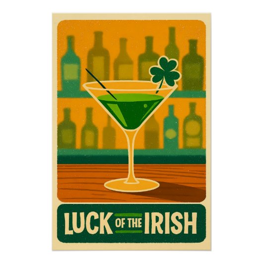 Mid Century St. Patrick's Shamrock Martini Art Poster (Vorderseite)