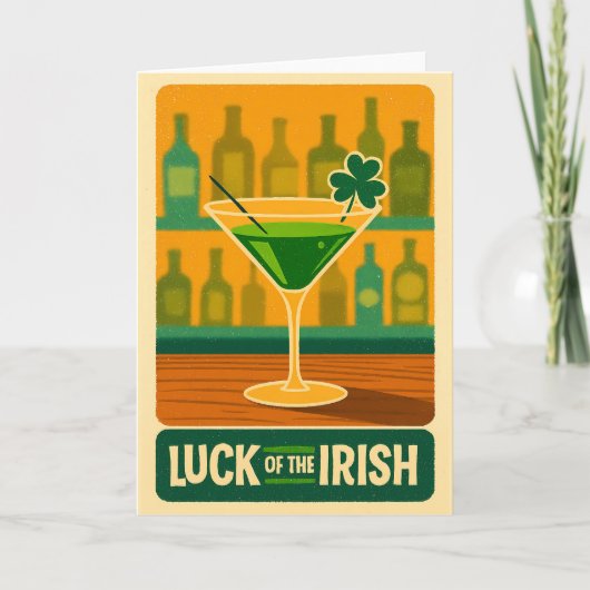 Mid Century St. Patrick's Shamrock Martini Kunst Karte (Vorderseite)