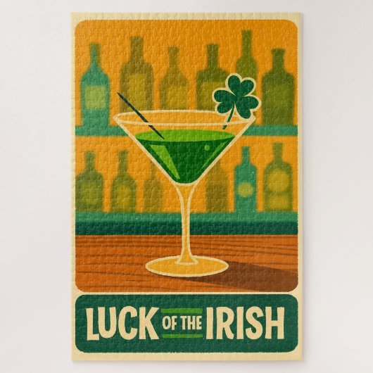 Mid Century St. Patrick's Shamrock Martini Kunst Puzzle (Vertikal)