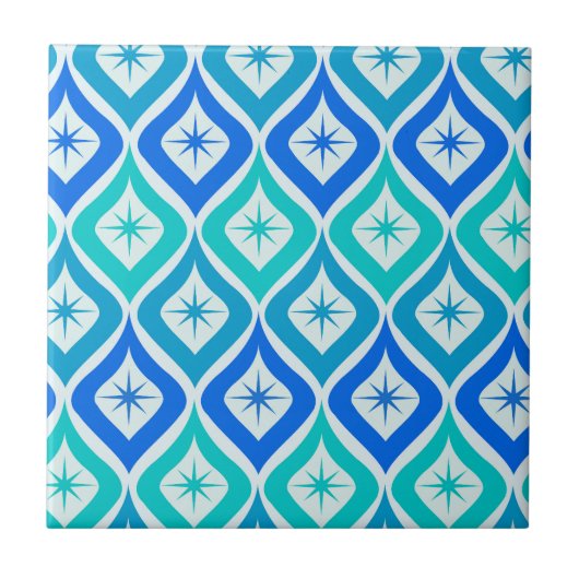 Mid Century Starbrusts auf Blue Turqouise Ogees Fliese (Vorderseite)